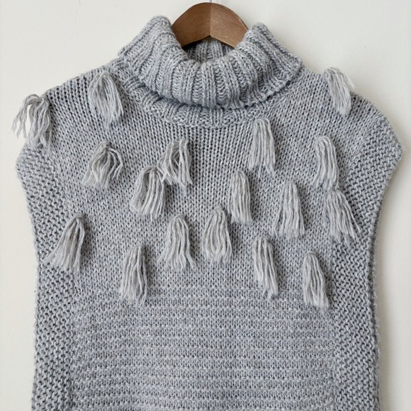 Apiece Apart Ines Fringe Alpaca Sweater Vest Small Turtleneck Grey - Picture 3 of 12